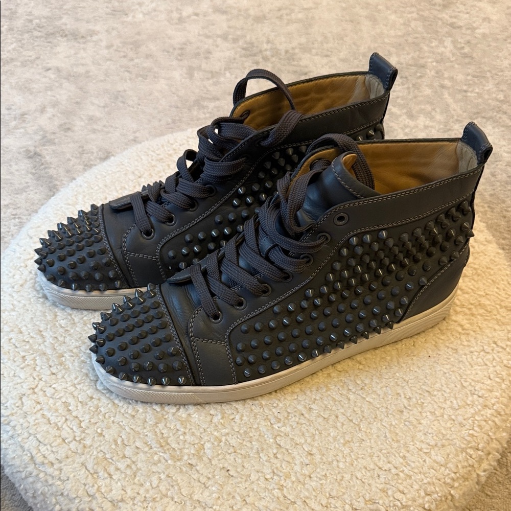 Christian Louboutin Grey Spiked Sneakers